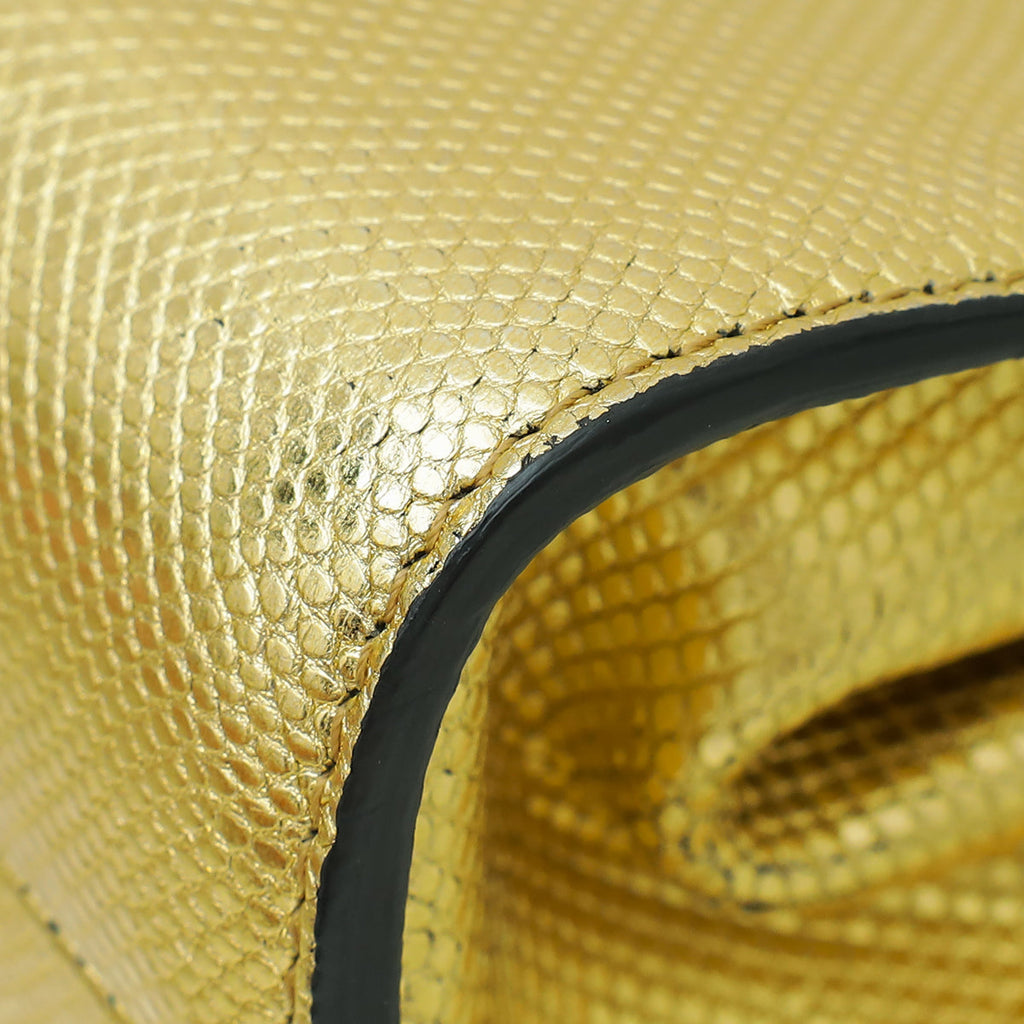 Tom Ford Metallic Gold Lizard Embossed Cosmo T Lock Small Shoulder Bag