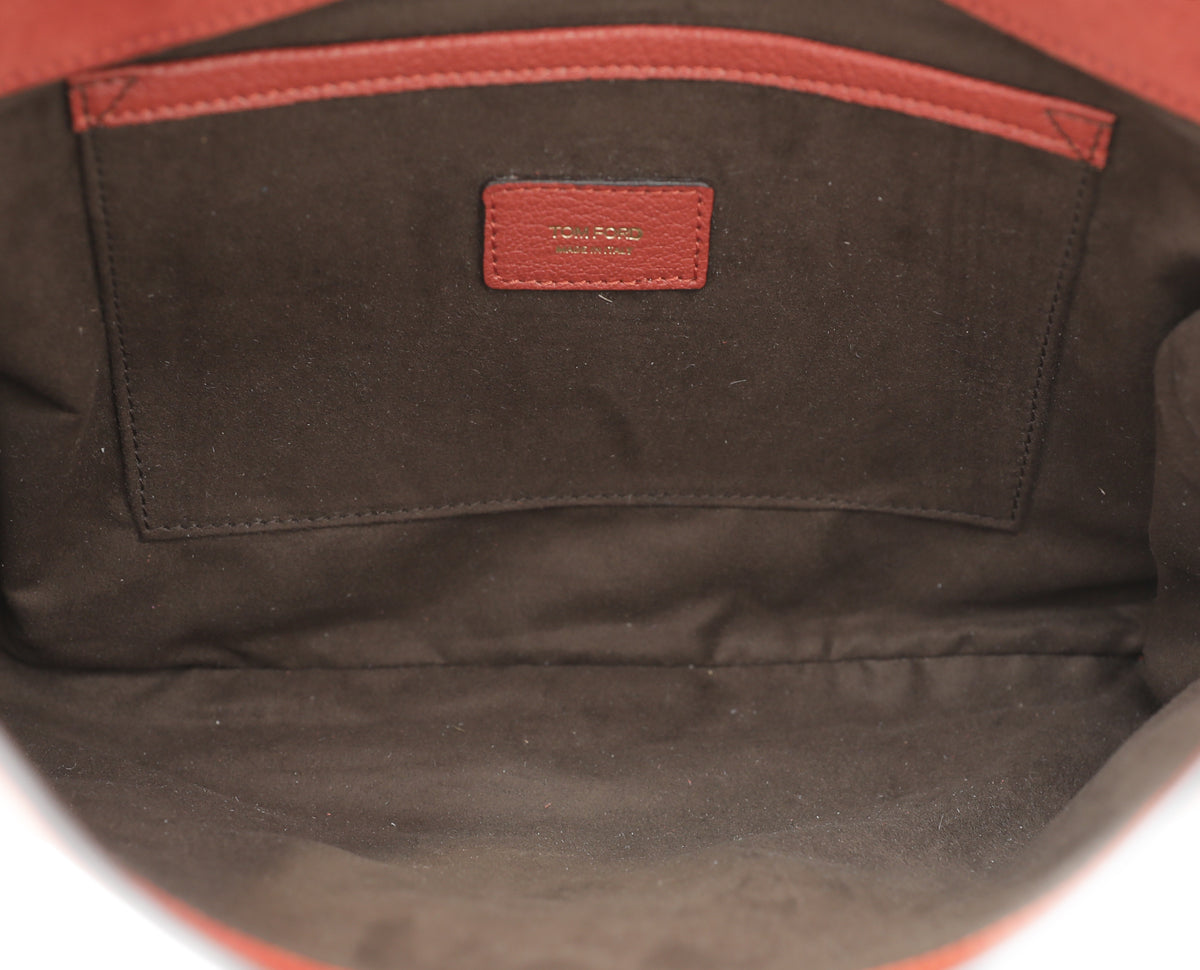Tom Ford Rust Orange Suede Natalia Convertible Clutch Bag