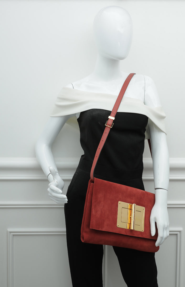 Tom Ford Rust Orange Suede Natalia Convertible Clutch Bag
