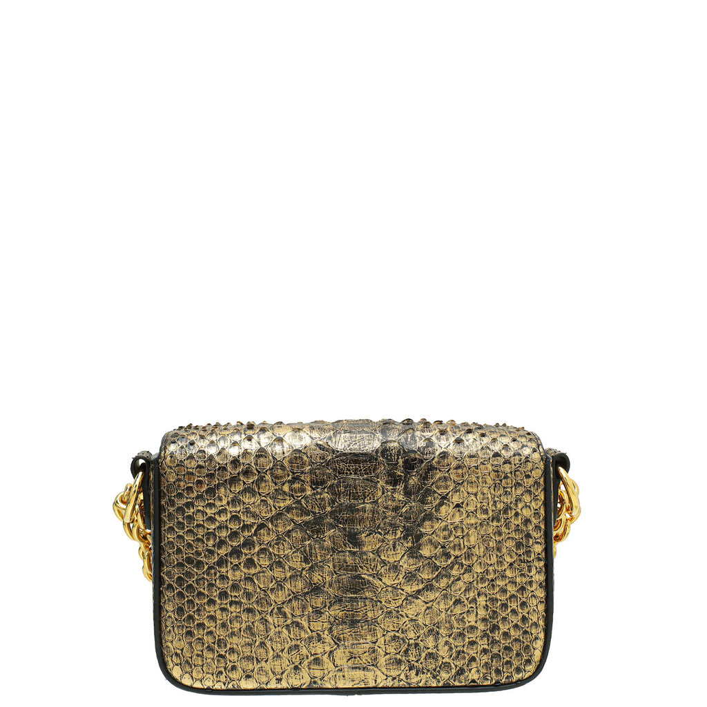 Tom Ford Metallic Gold Python Natalia Chain Flap Small Bag