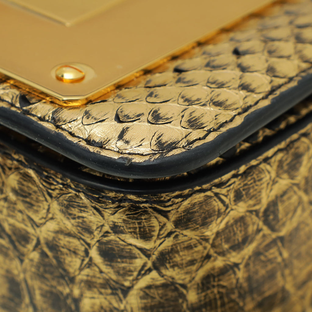 Tom Ford Metallic Gold Python Natalia Chain Flap Small Bag