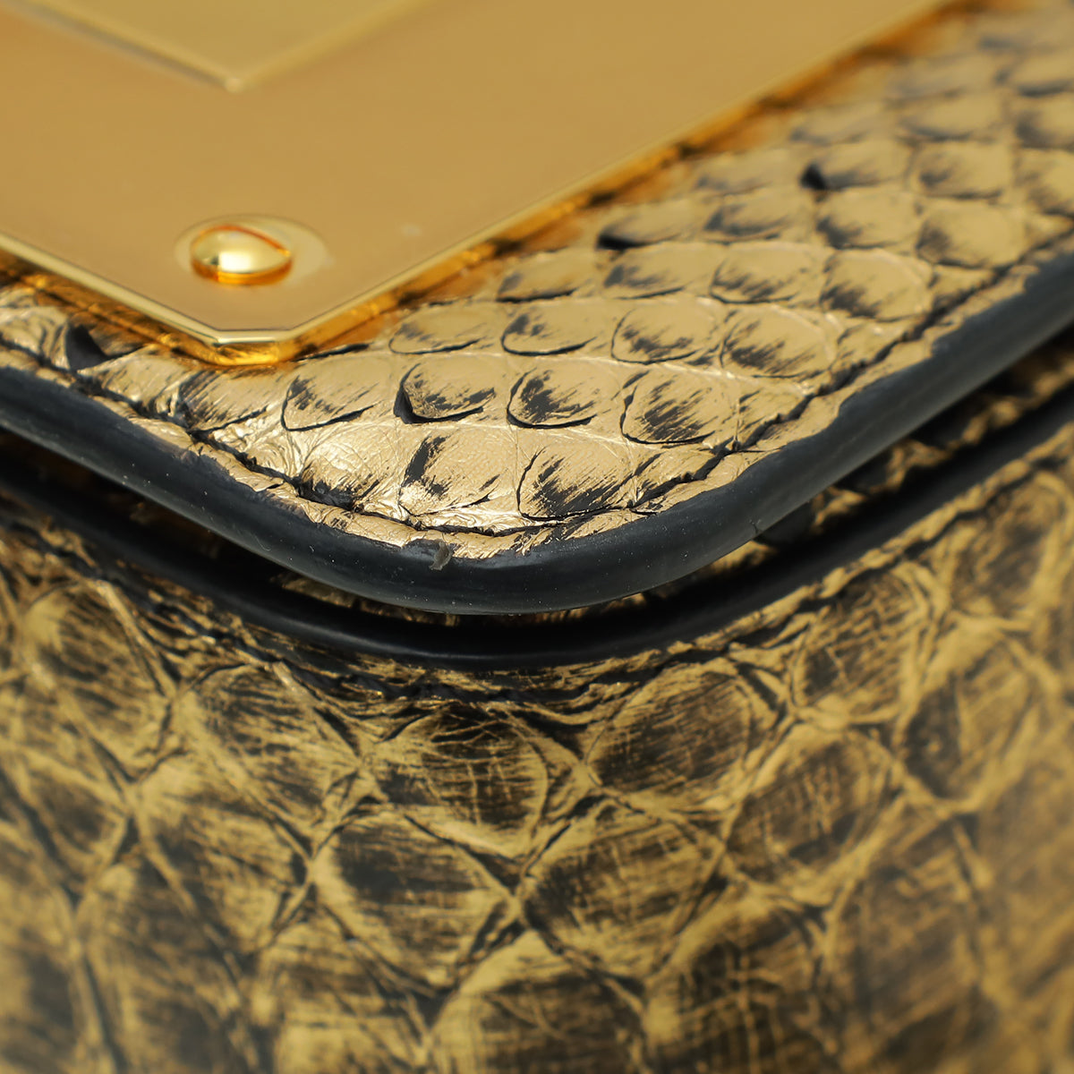 Tom Ford Metallic Gold Python Natalia Chain Flap Small Bag