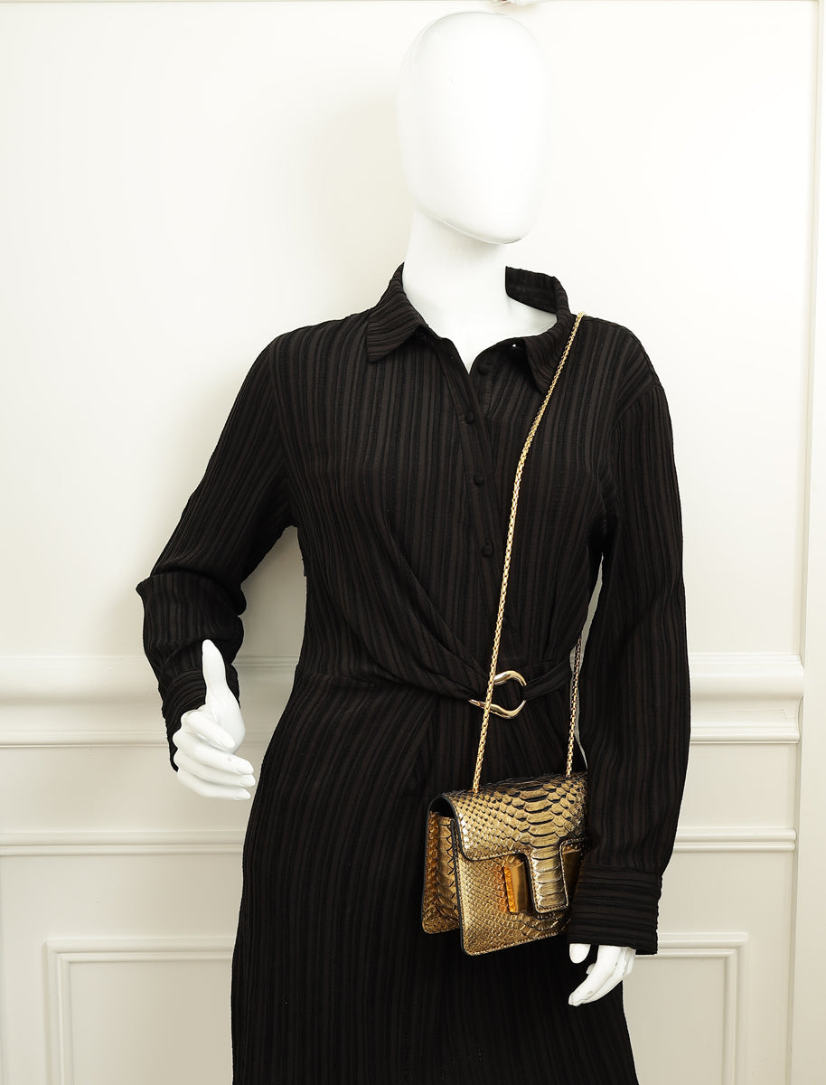 Tom Ford Gold Metallic Python Sienna Shoulder Bag