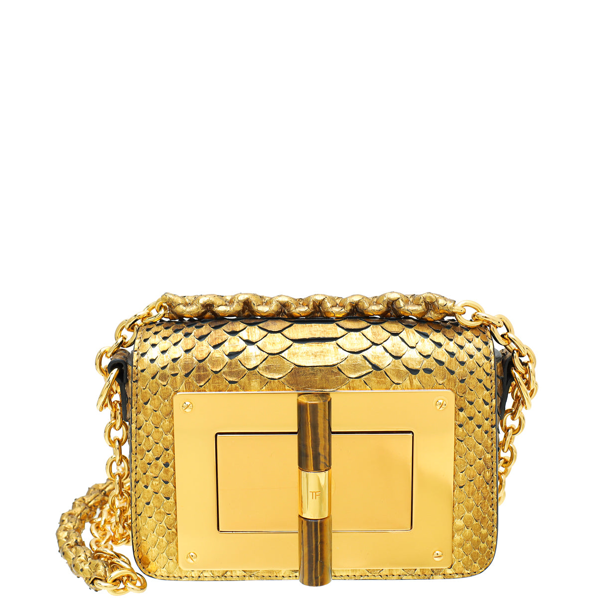 Tom Ford Metallic Gold Python Mini Natalia Chain Flap Bag