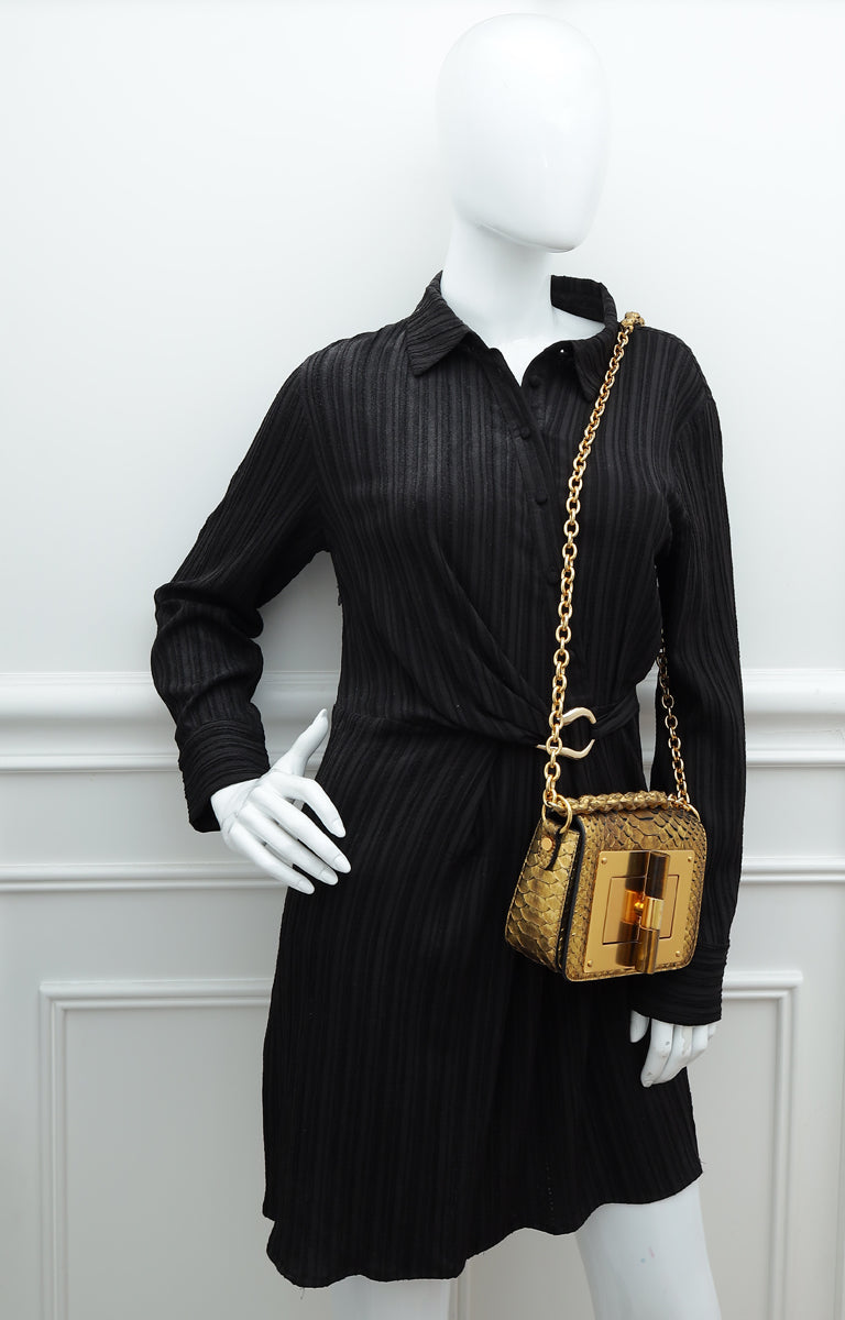 Tom Ford Metallic Gold Python Mini Natalia Chain Flap Bag