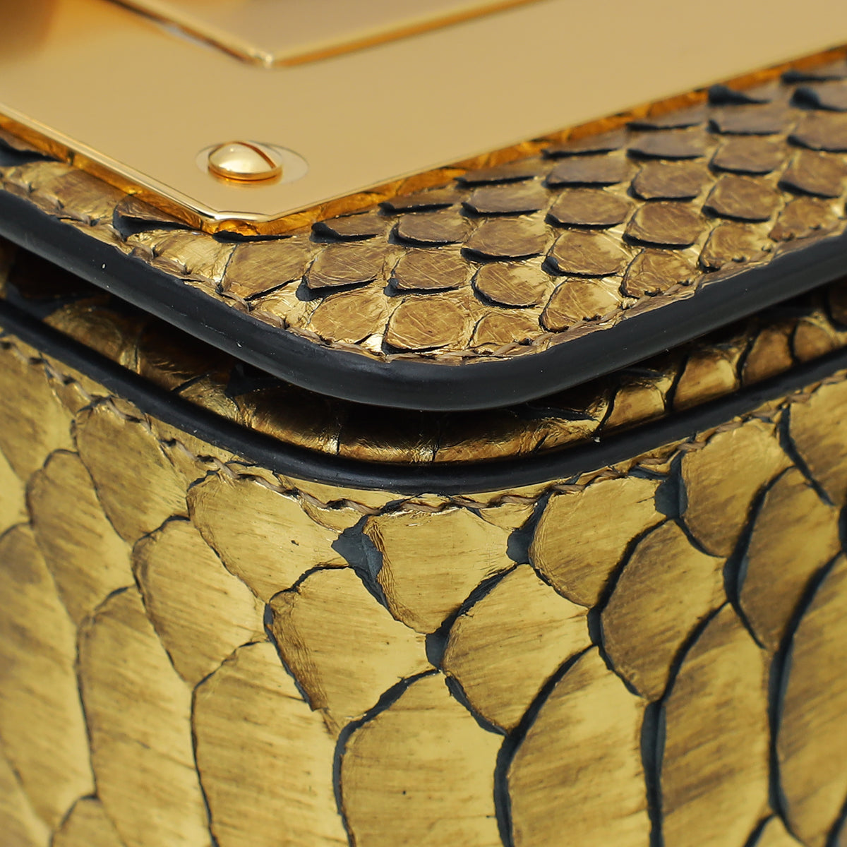 Tom Ford Metallic Gold Python Mini Natalia Chain Flap Bag
