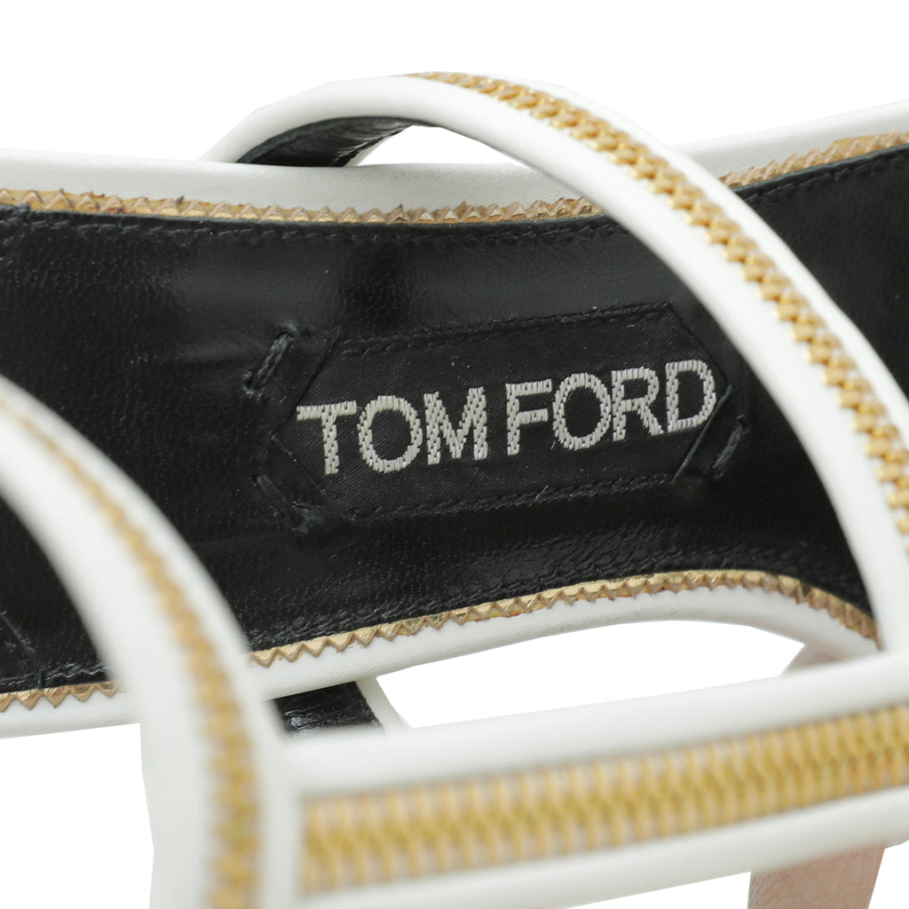 Tom Ford White Chain Ankle Strap Slides Sandal 37.5