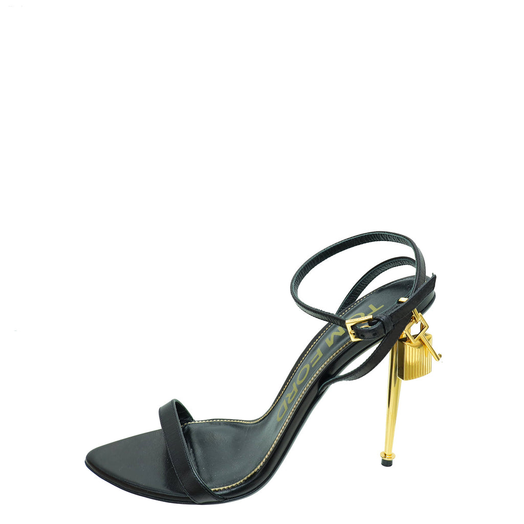Tom Ford Black Padlock Ankle Strap Sandals 39