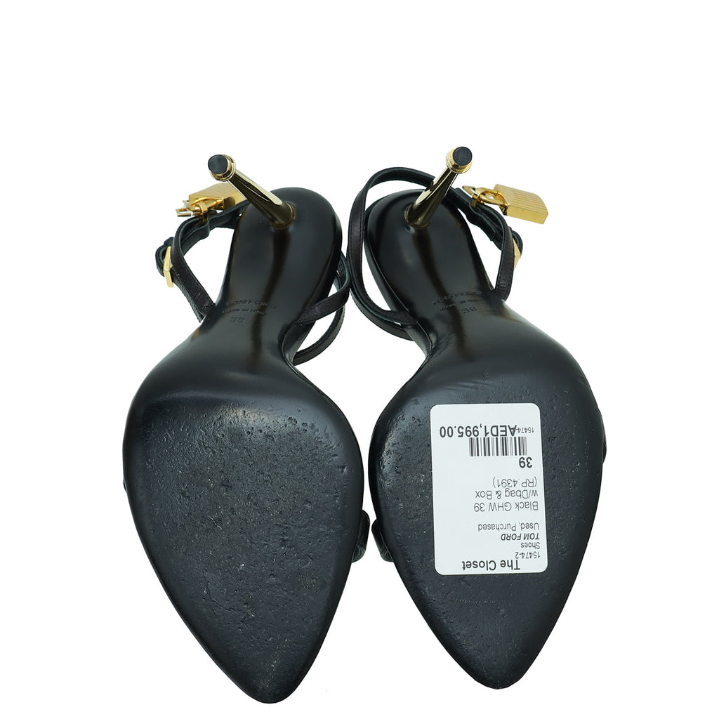 Tom Ford Black Padlock Ankle Strap Sandals 39