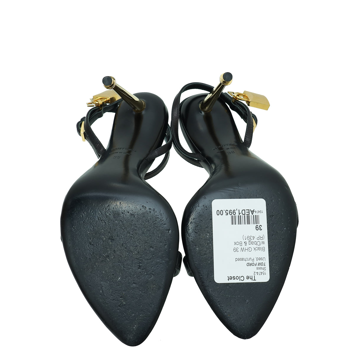 Tom Ford Black Padlock Ankle Strap Sandals 39