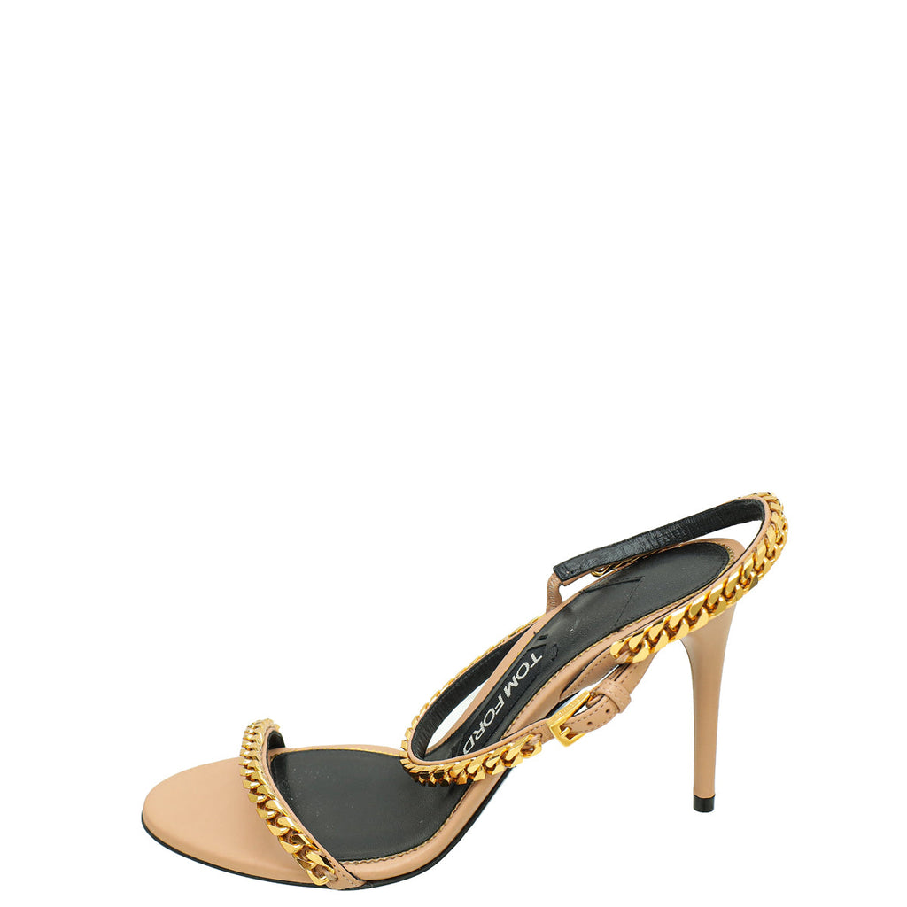 Tom Ford Nude Chain Slides Heel Sandal 36