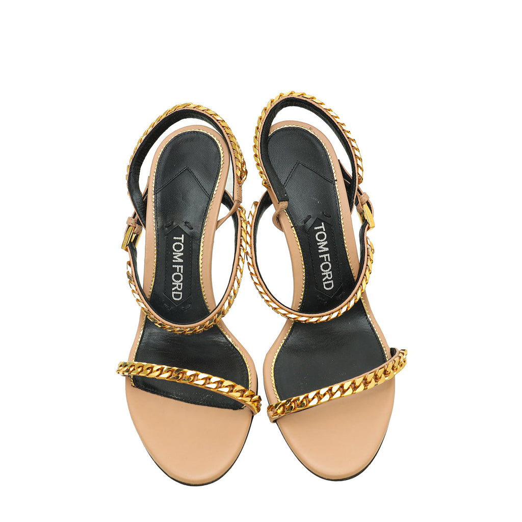 Tom Ford Nude Chain Slides Heel Sandal 36