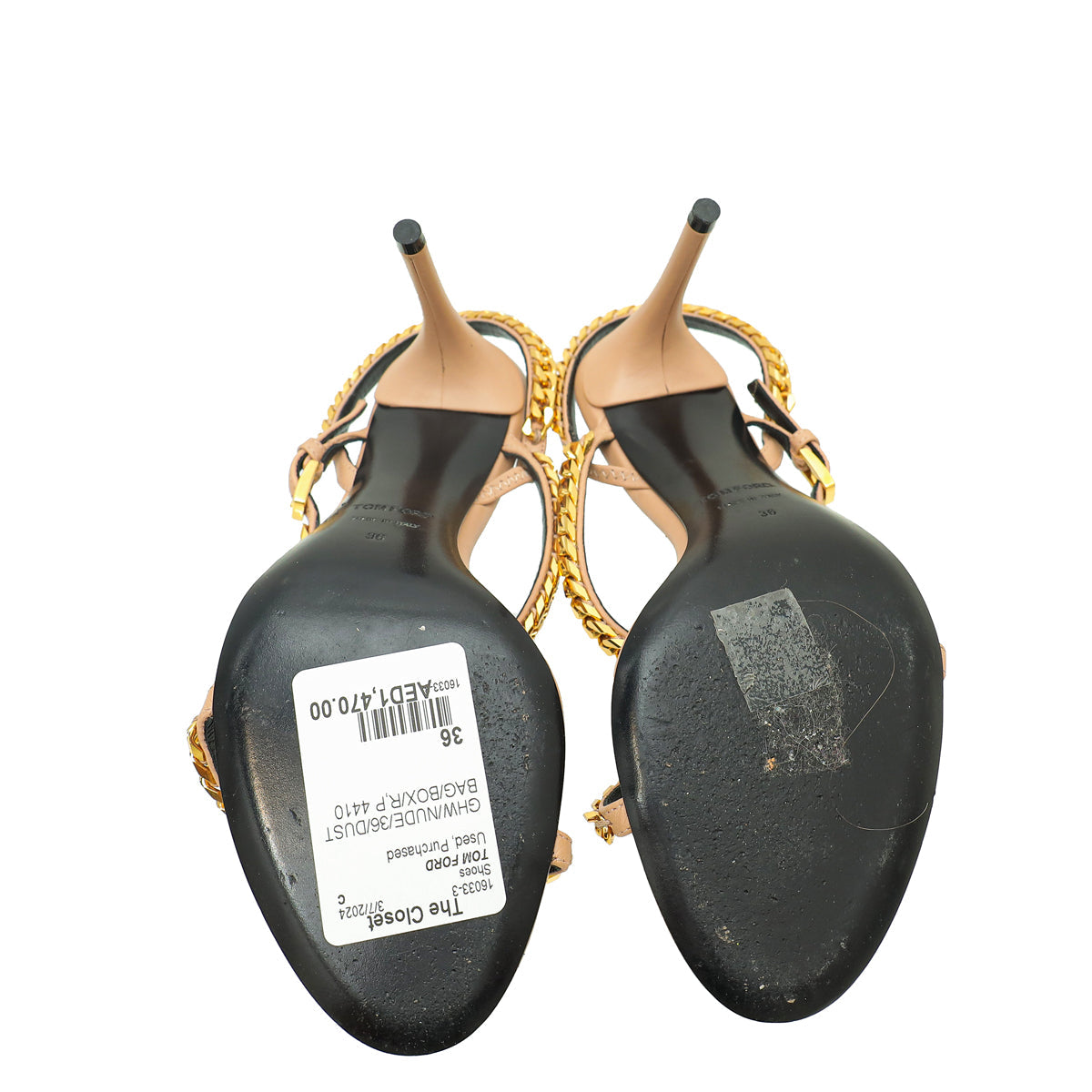 Tom Ford Nude Chain Slides Heel Sandal 36