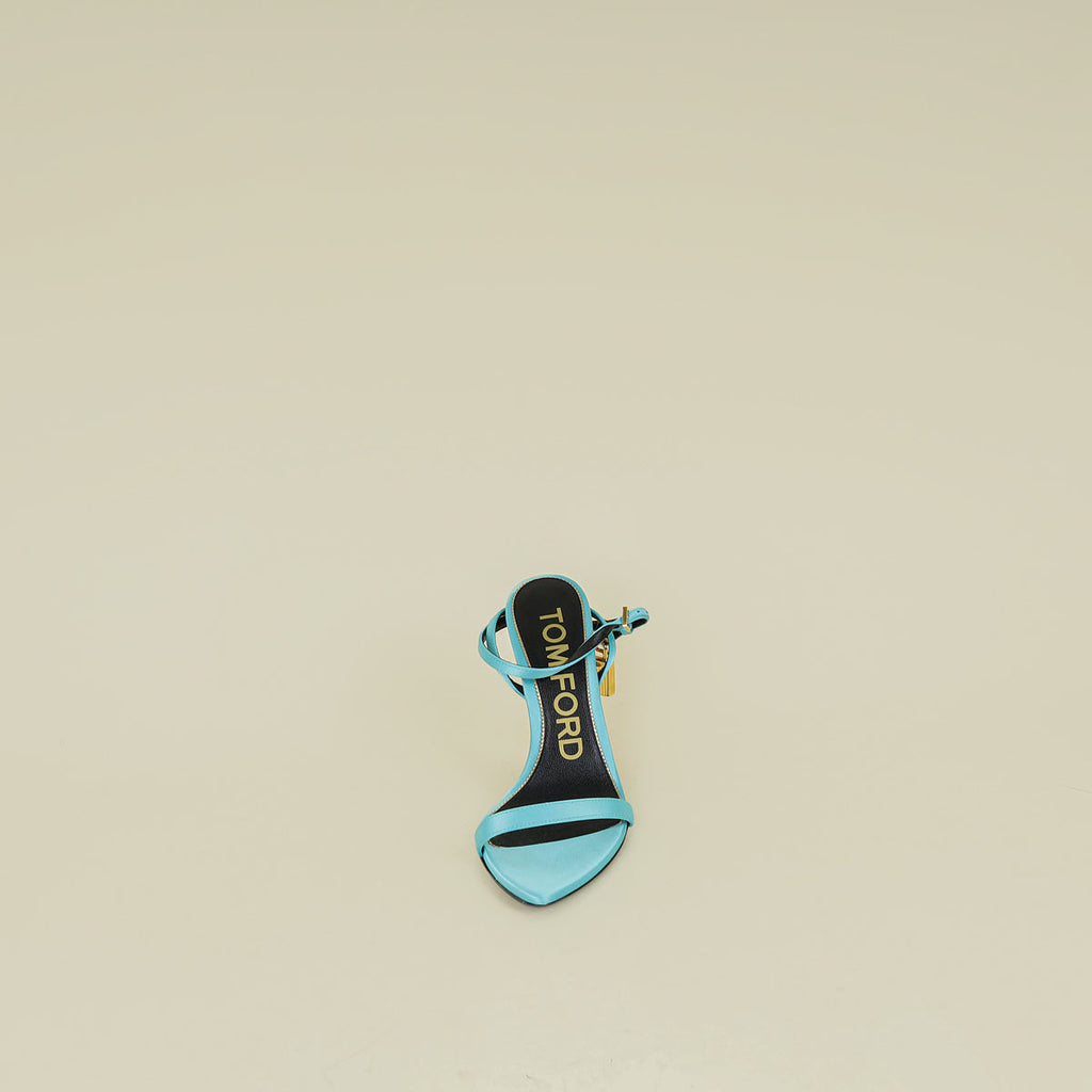 Tom Ford Turquoise Padlock Satin Ankle Wrap Sandal 36