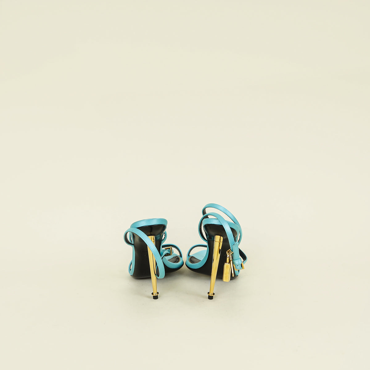 Tom Ford Turquoise Padlock Satin Ankle Wrap Sandal 36