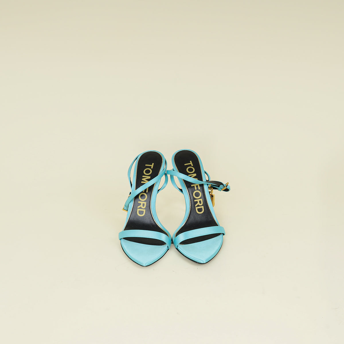 Tom Ford Turquoise Padlock Satin Ankle Wrap Sandal 36