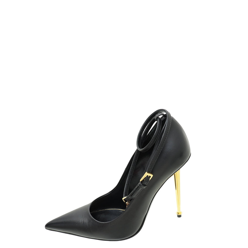 Tom Ford Black Lock Ankle Strap Pump 37.5