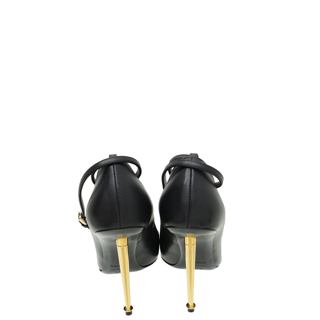 Tom Ford Black Lock Ankle Strap Pump 37.5