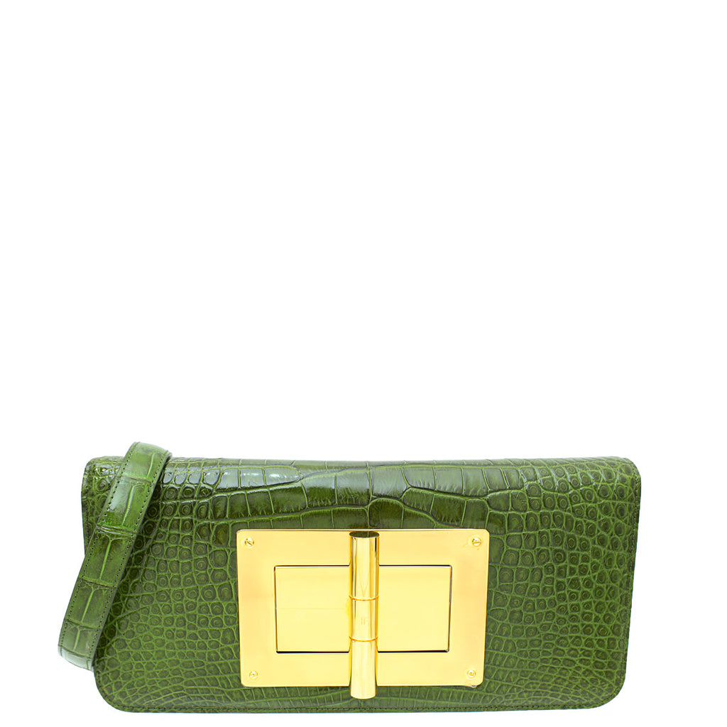 Tom Ford Olive Green Alligator Natalia East West Clutch Bag
