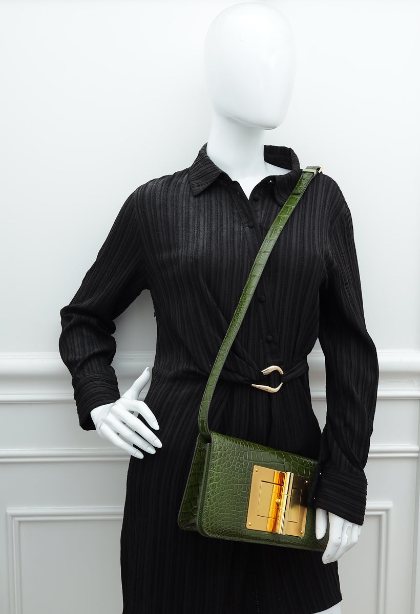 Tom Ford Olive Green Alligator Natalia East West Clutch Bag