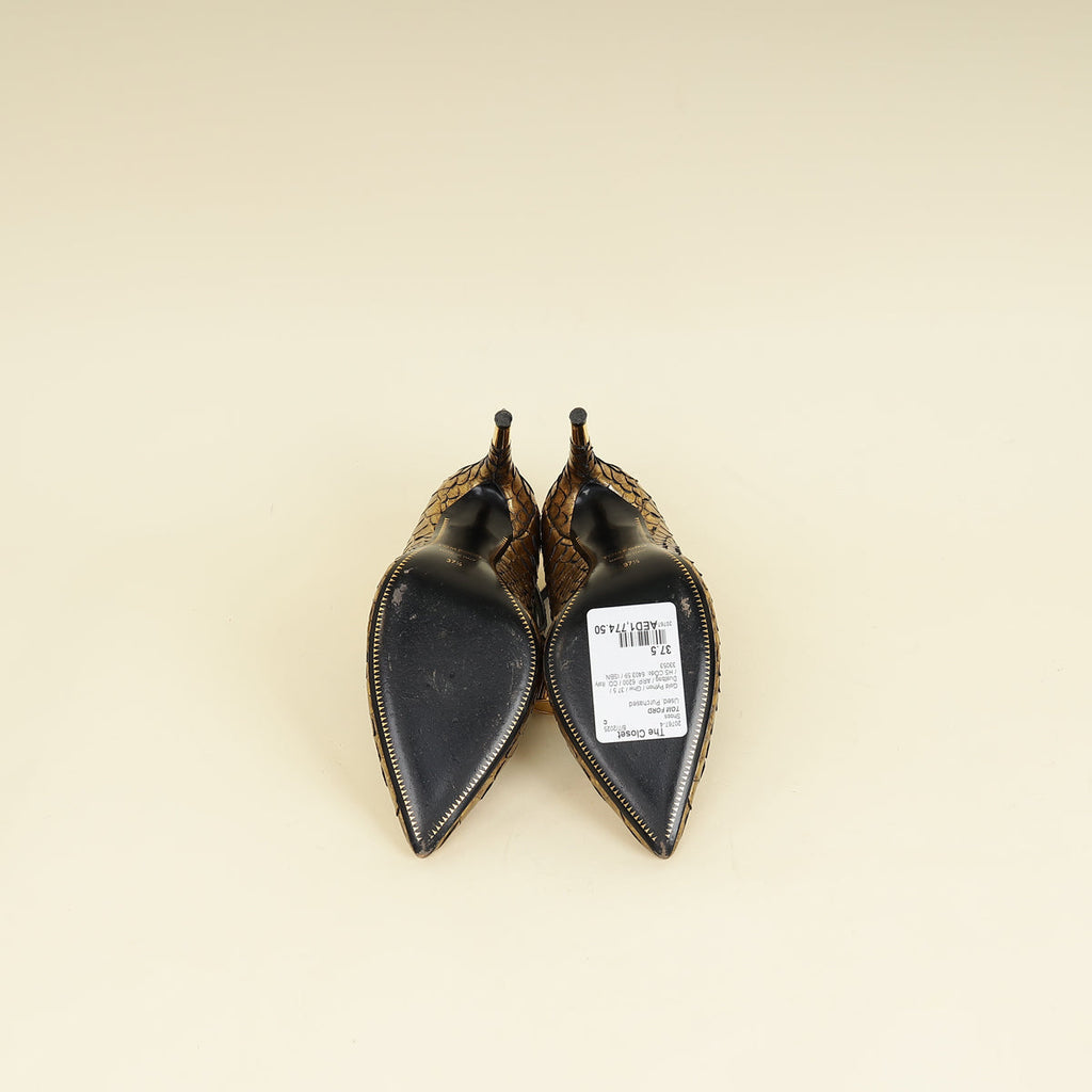 Tom Ford Gold Python Padlock Ankle Wrap Pumps 37.5