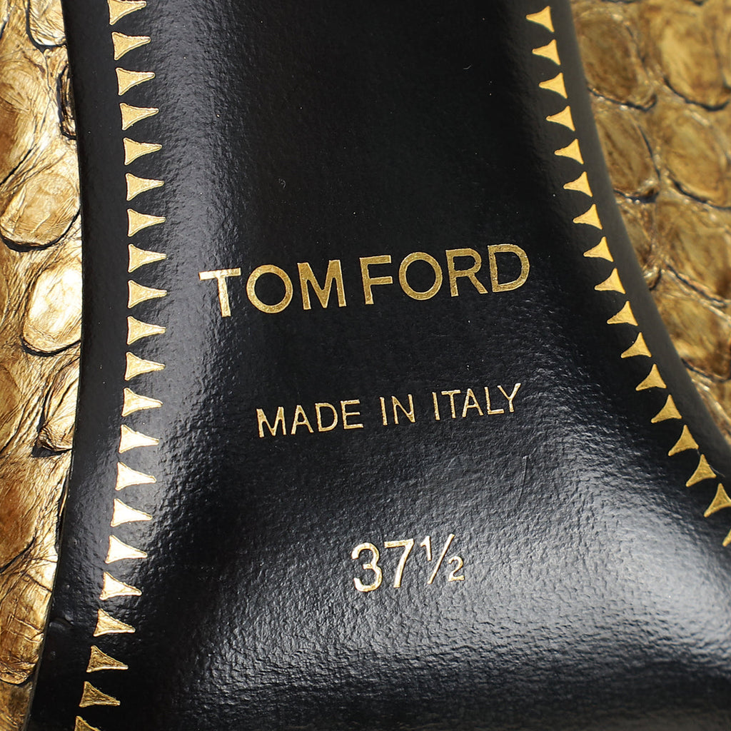 Tom Ford Gold Python Padlock Ankle Wrap Pumps 37.5