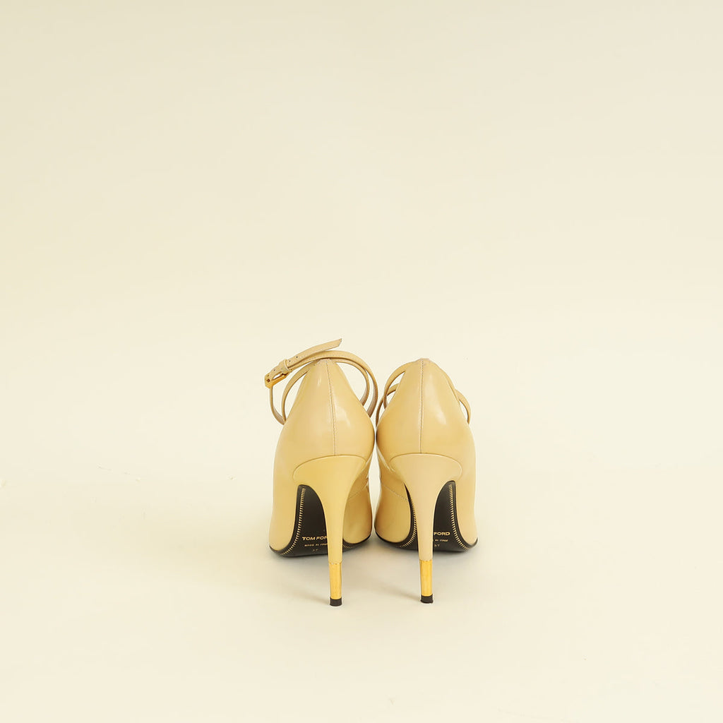 Tom Ford Beige Padlock Ankle Wrap Pump 37