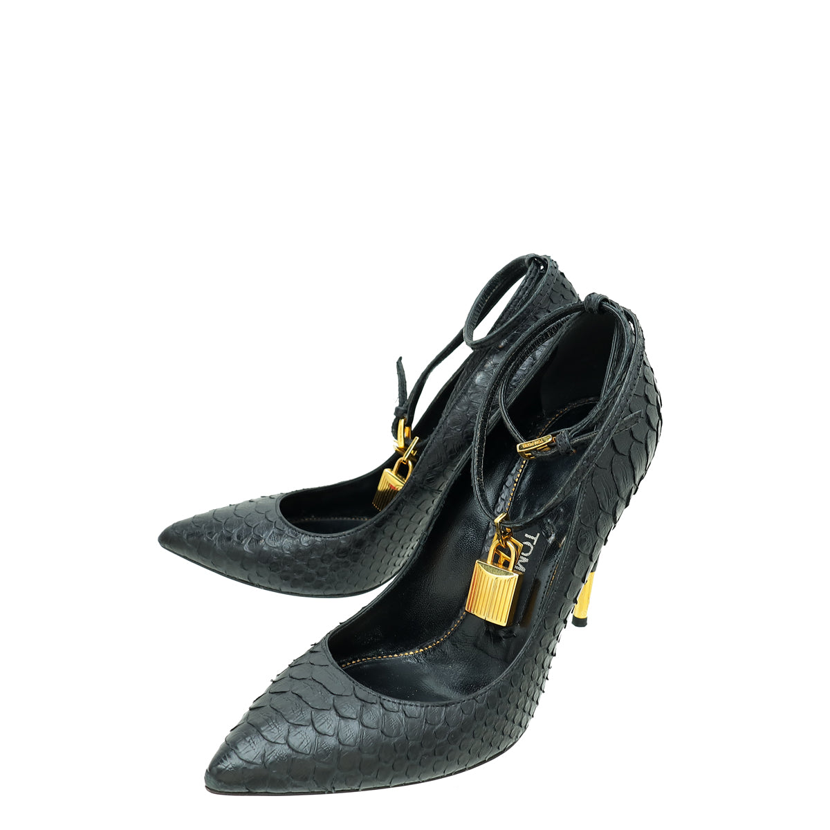Tom Ford Black Python Padlock Ankle Wrap Pumps 39