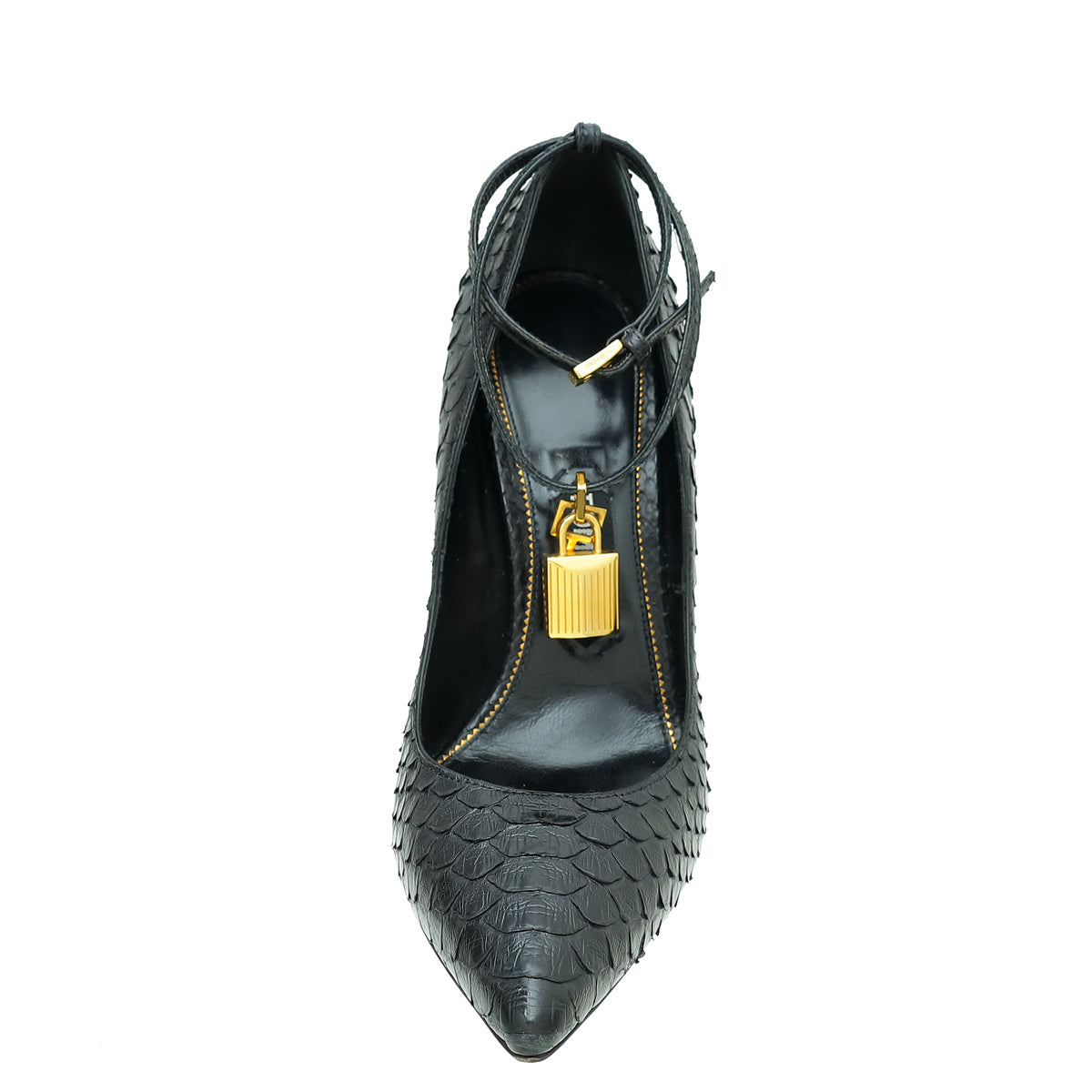Tom Ford Black Python Padlock Ankle Wrap Pumps 39