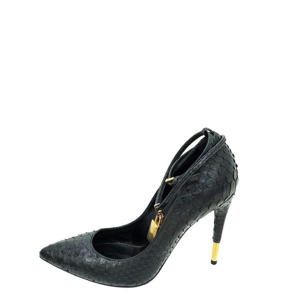 Tom Ford Black Python Padlock Ankle Wrap Pumps 39