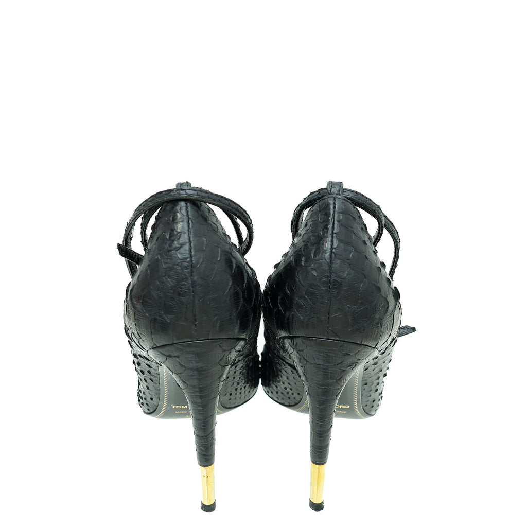 Tom Ford Black Python Padlock Ankle Wrap Pumps 39