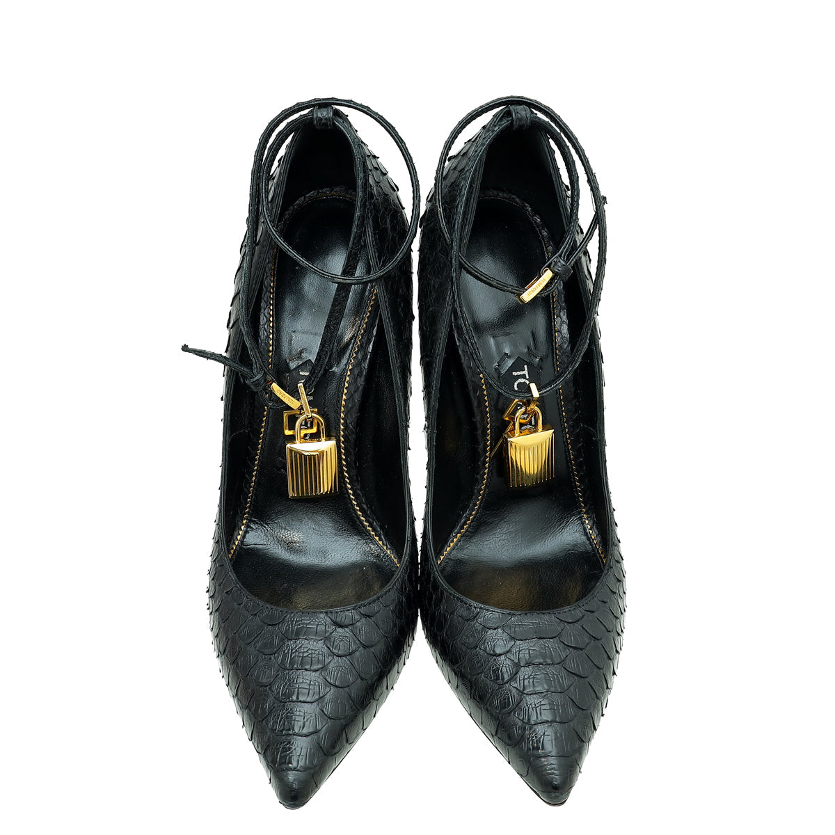 Tom Ford Black Python Padlock Ankle Wrap Pumps 39