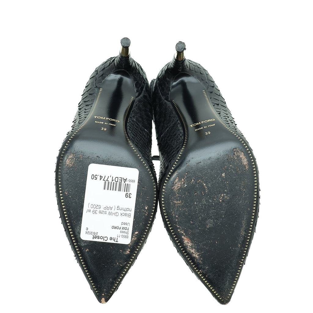 Tom Ford Black Python Padlock Ankle Wrap Pumps 39