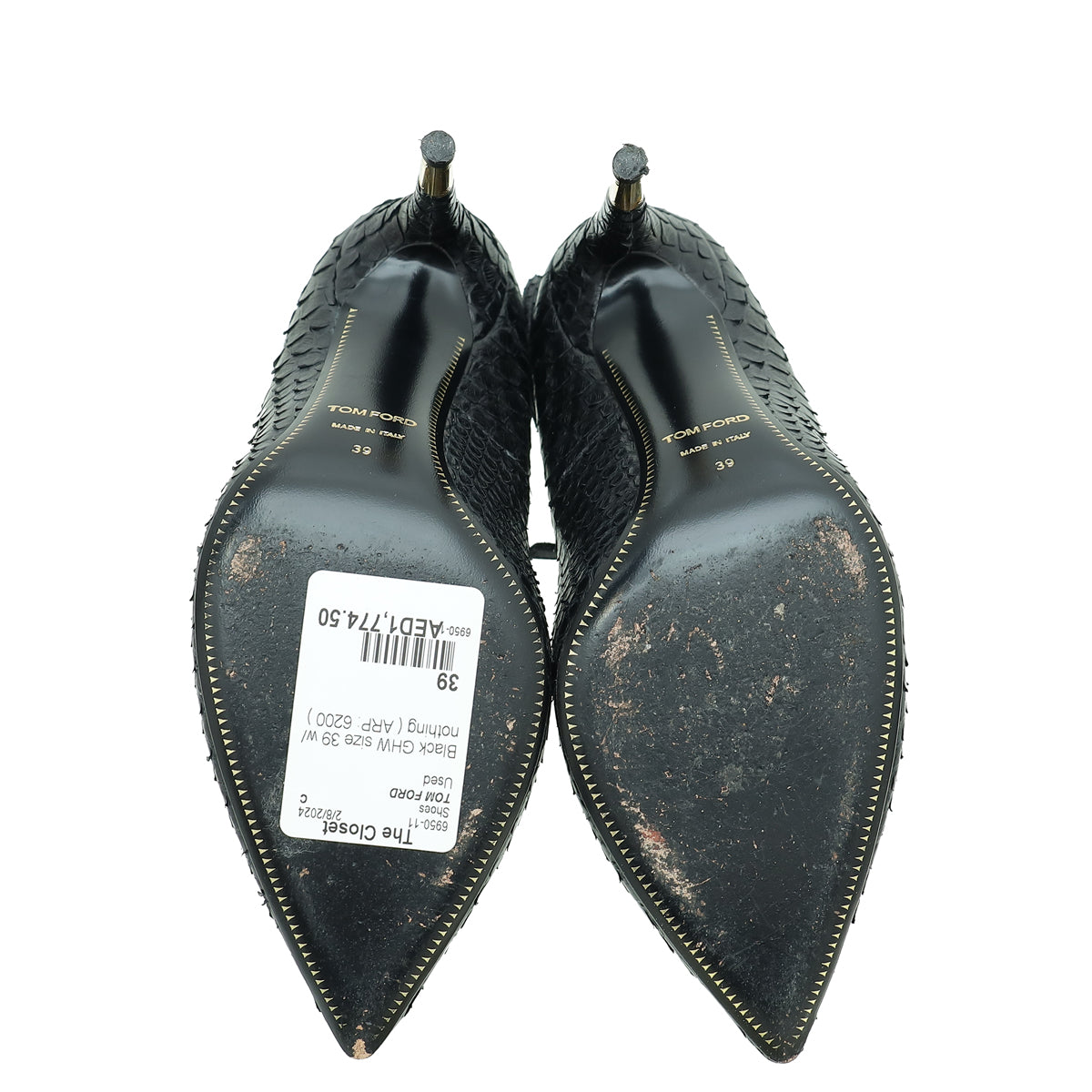 Tom Ford Black Python Padlock Ankle Wrap Pumps 39
