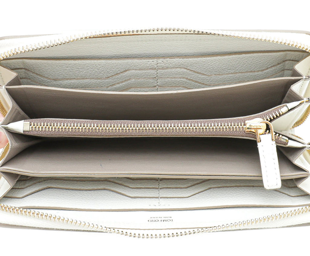 Tom Ford White TF Zip Around Wallet