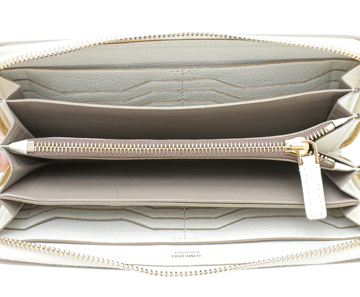 Tom Ford White TF Zip Around Wallet