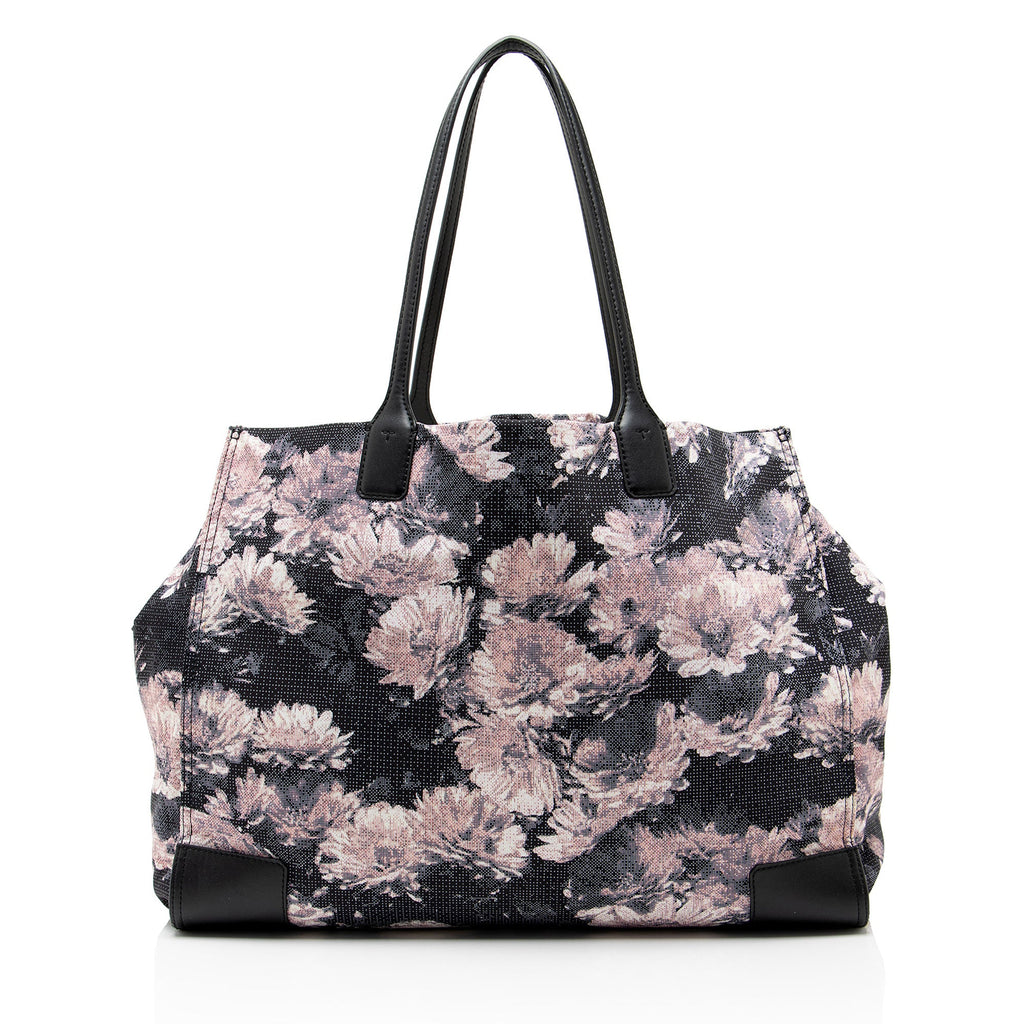 Tory Burch Floral Nylon Leather Ella Tote