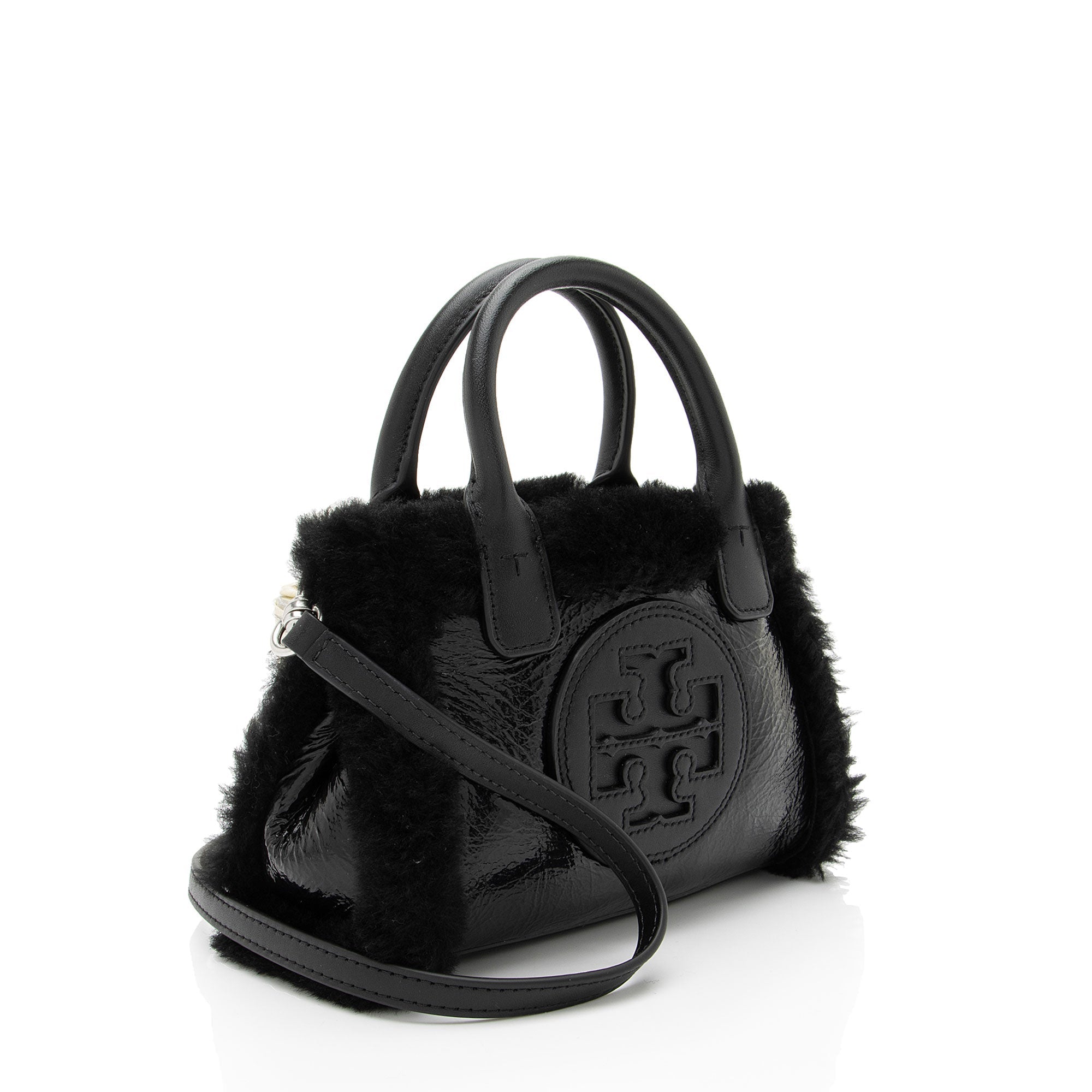 Tory Burch Patent Leather Shearling Ella Mini Tote