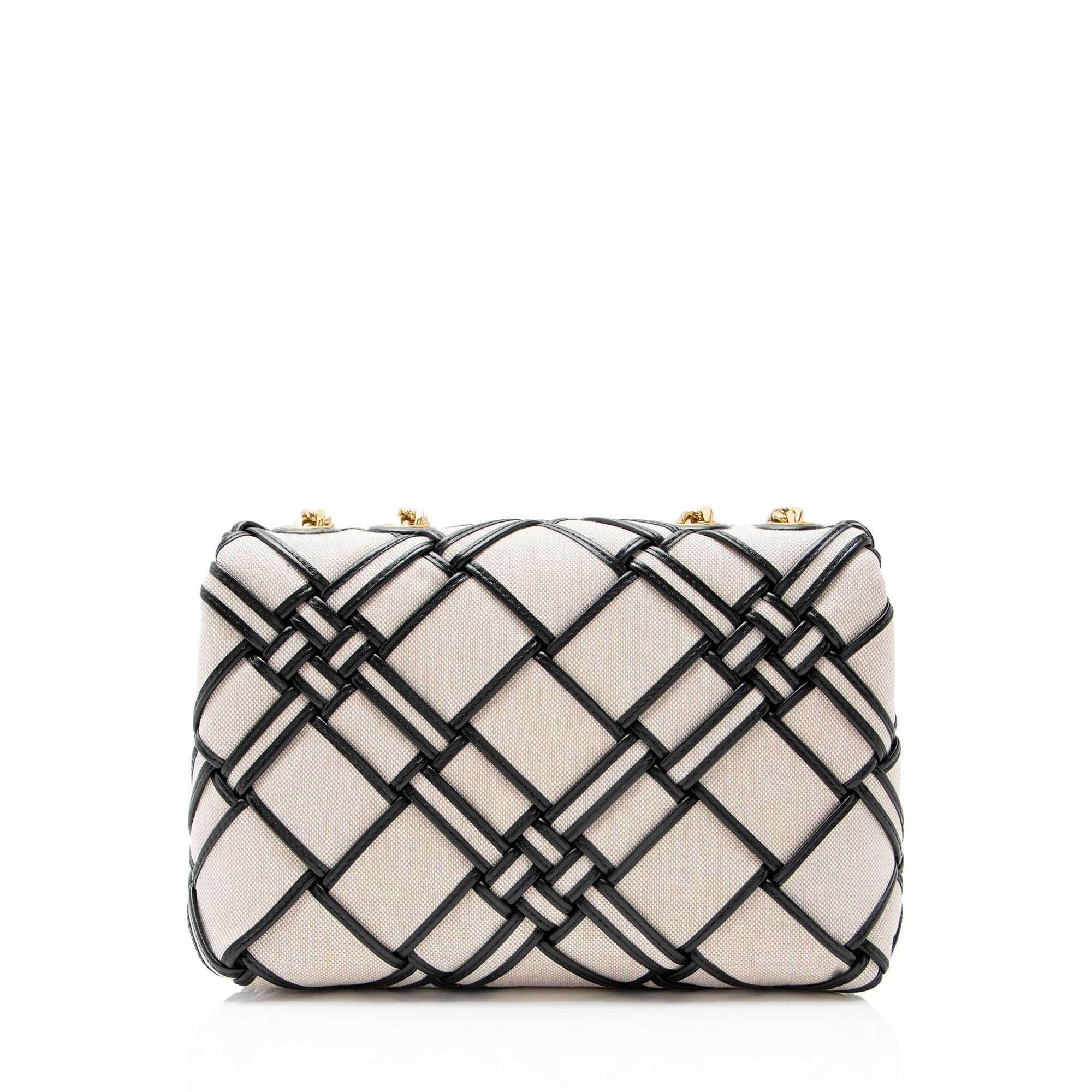 Tory Burch Woven Canvas Leather Kira Small Shoulder Bag