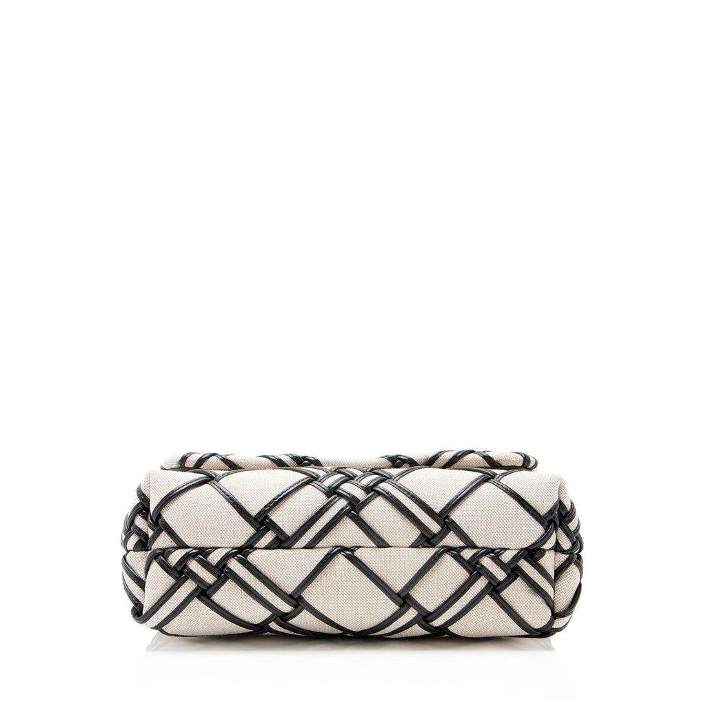 Tory Burch Woven Canvas Leather Kira Small Shoulder Bag