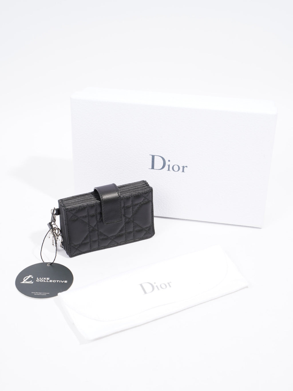 Christian Dior Lady Dior Jasmine Card Holder Black / Silver Lambskin Leather