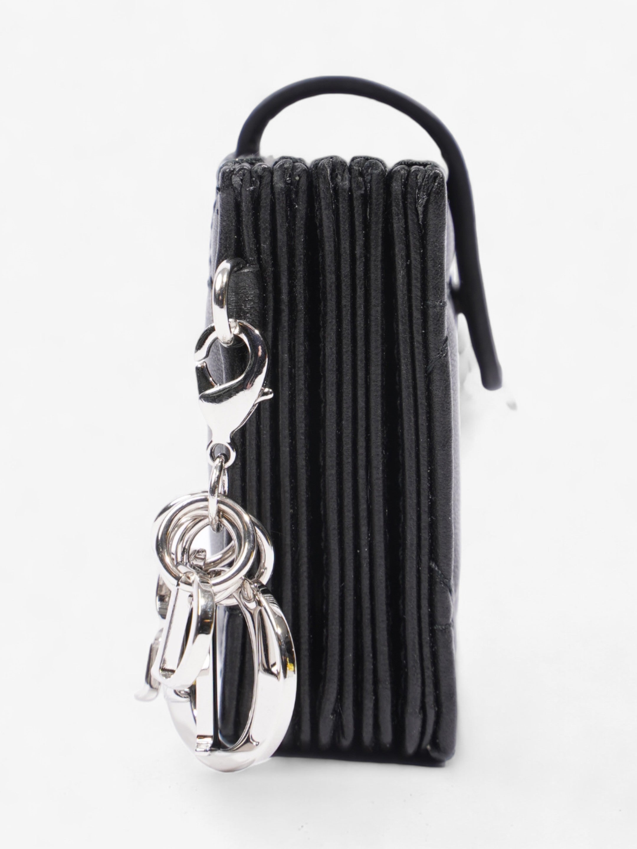 Christian Dior Lady Dior Jasmine Card Holder Black / Silver Lambskin Leather