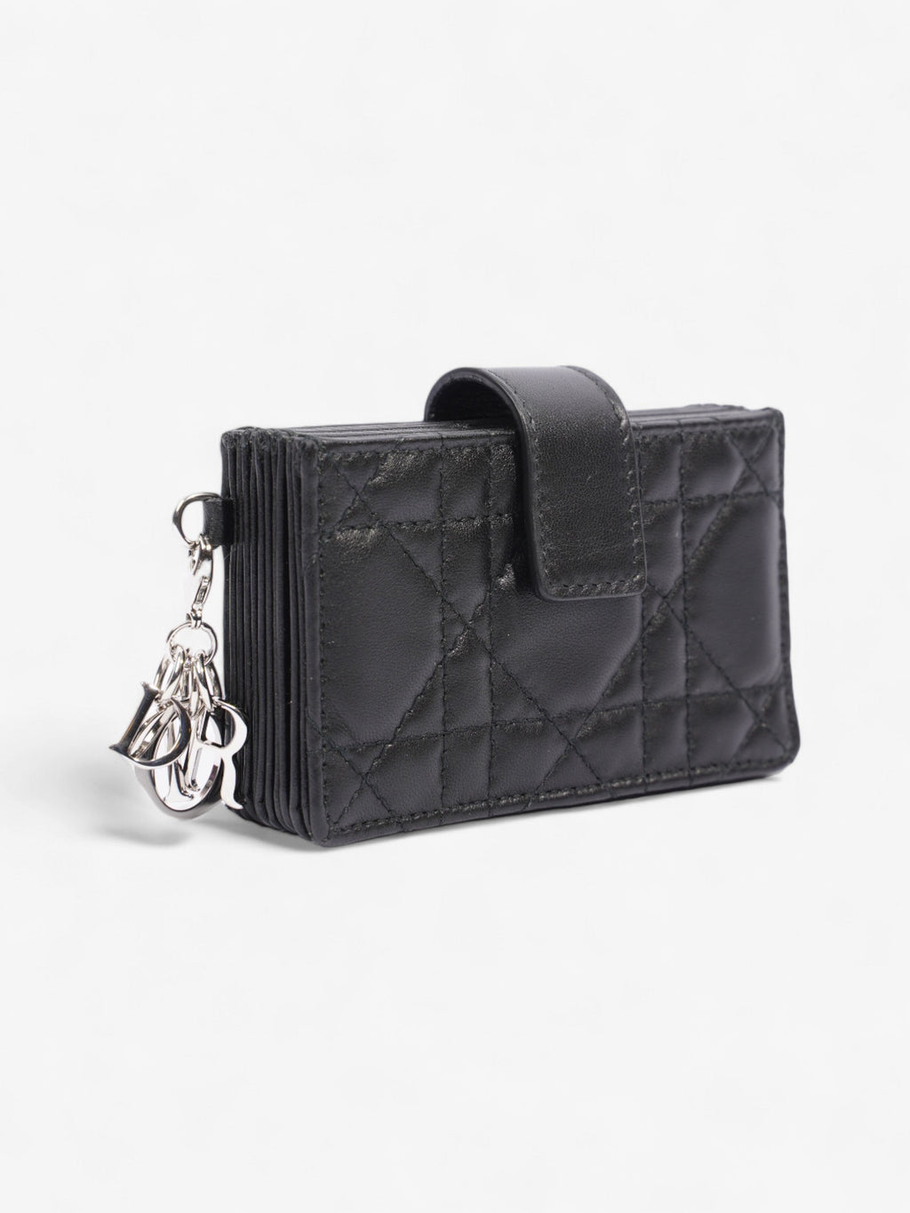 Christian Dior Lady Dior Jasmine Card Holder Black / Silver Lambskin Leather