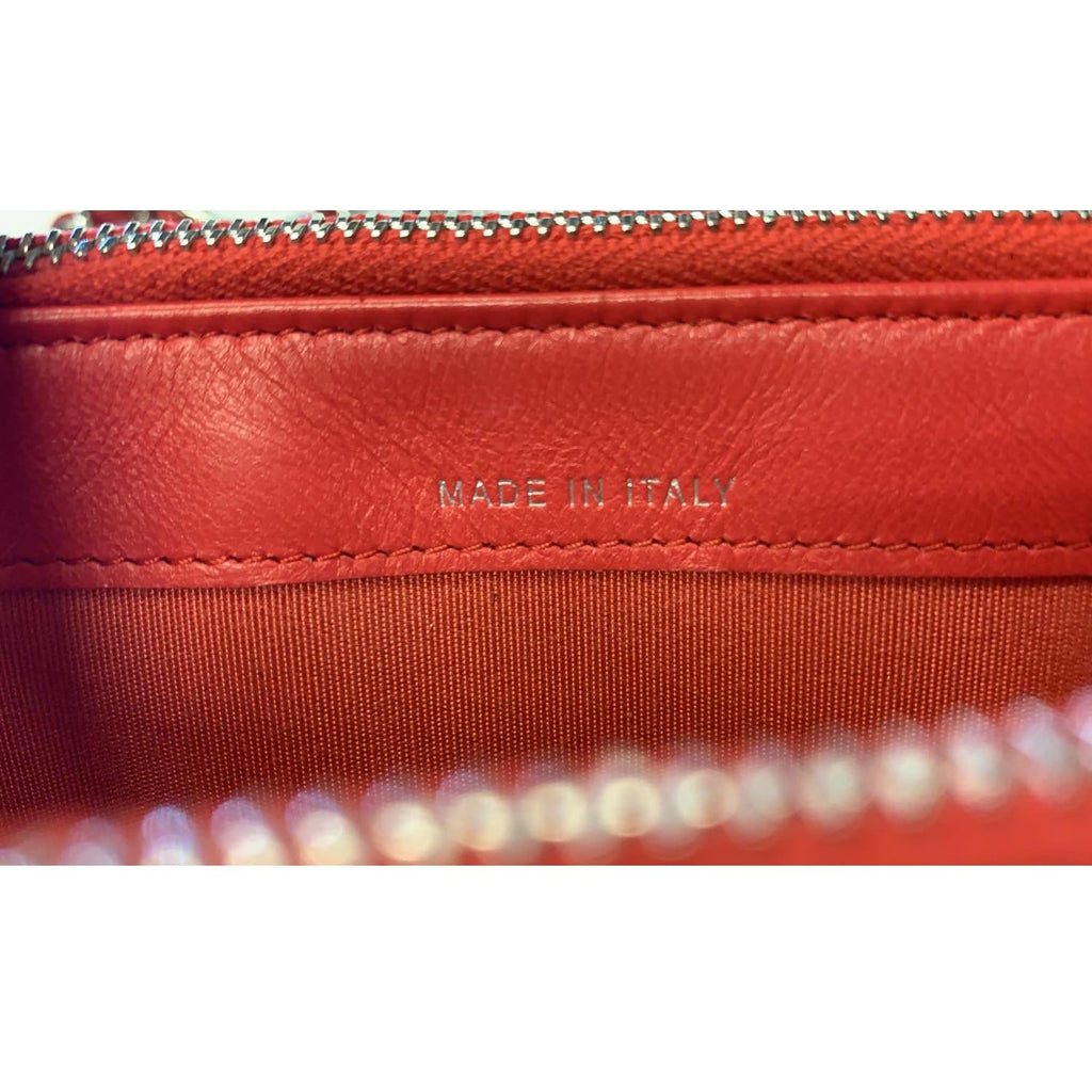 CHANEL Chevron Studded with Chain Lambskin Leather Shoulder Crossbody Bag Red