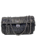 PRADA Black Nappa Leather Gaufre Ruched Flap Shoulder Bag