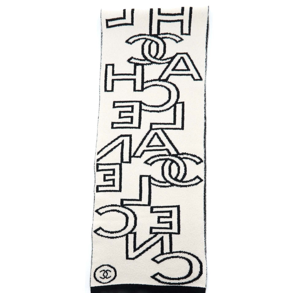 Chanel Double Side Letter/CC Scarf Wool/Cashmere Black/White
