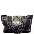 CHANEL East West Large Lambskin Quilted Leather Tote Shoulder Bag Black