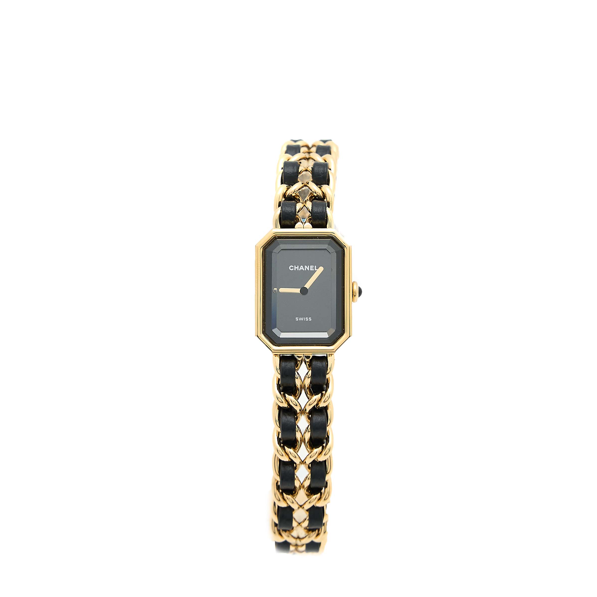 Chanel Size XL Premiere Edition Originale Watch Leather Chain Black Dial H6951