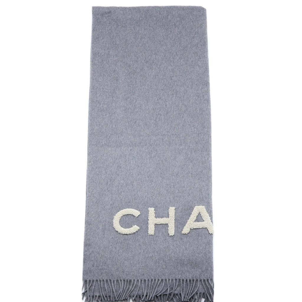 Chanel CC Logo/Letter Scarf/Shawl Cashmere Grey/White