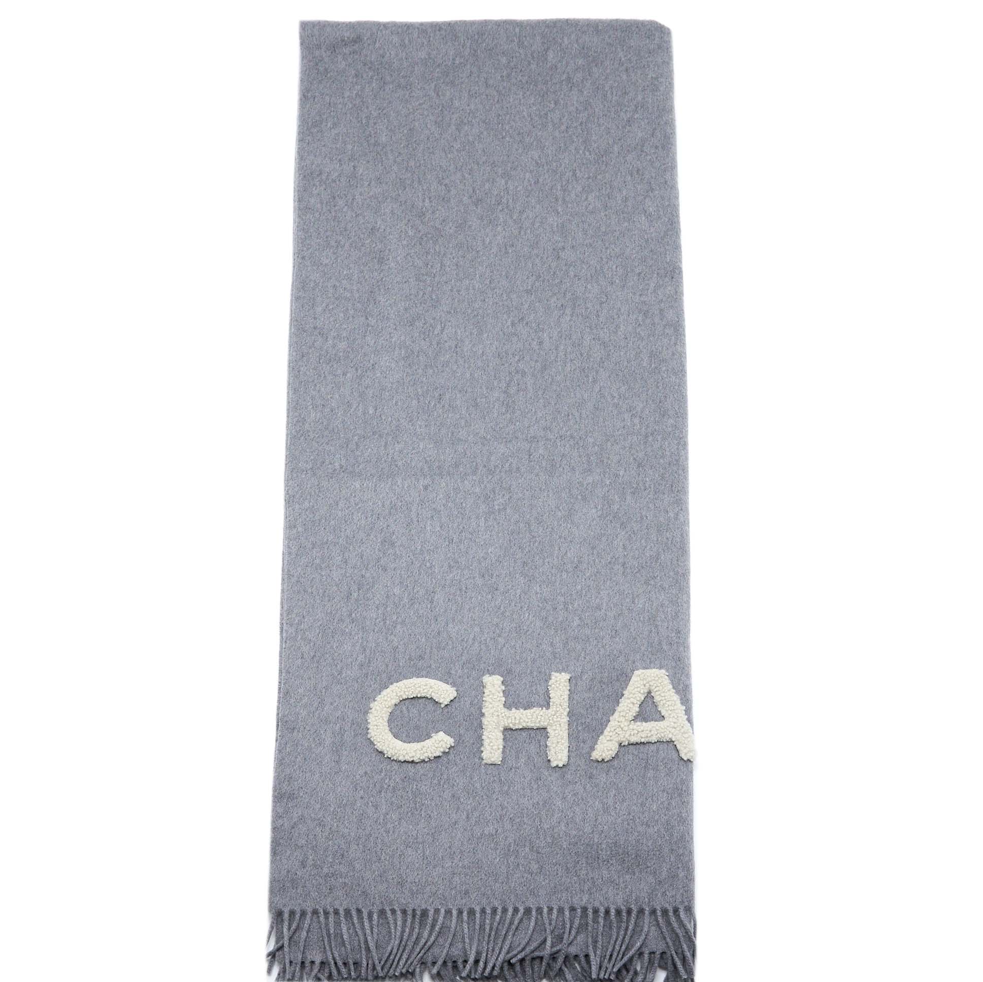 Chanel CC Logo/Letter Scarf/Shawl Cashmere Grey/White